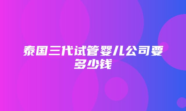 泰国三代试管婴儿公司要多少钱