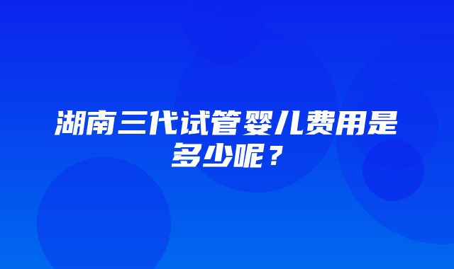 湖南三代试管婴儿费用是多少呢？