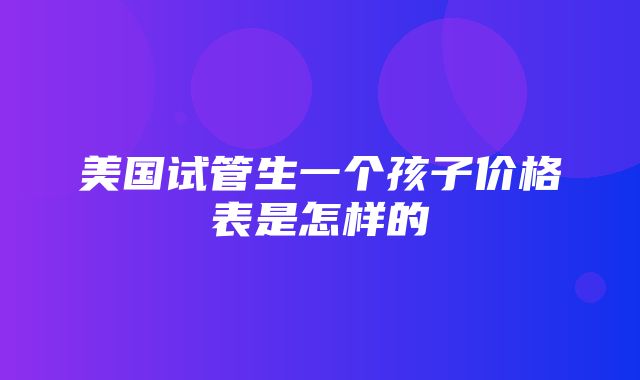 美国试管生一个孩子价格表是怎样的