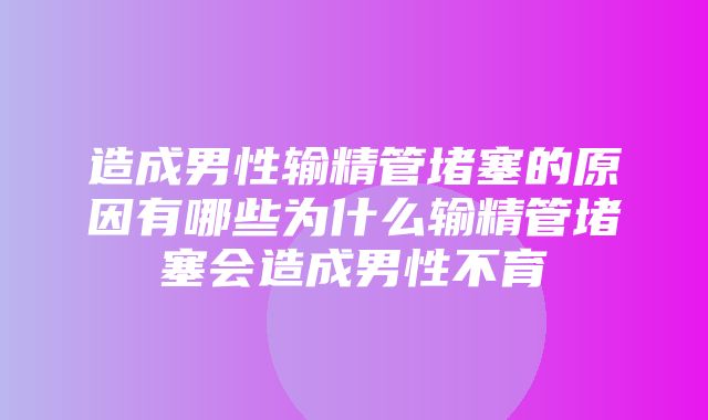 造成男性输精管堵塞的原因有哪些为什么输精管堵塞会造成男性不育