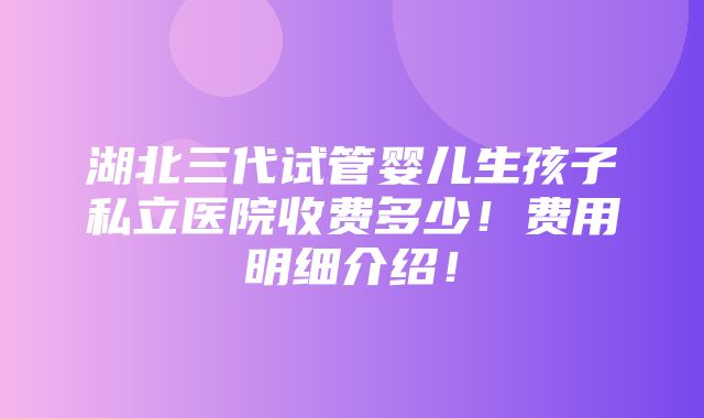 湖北三代试管婴儿生孩子私立医院收费多少！费用明细介绍！