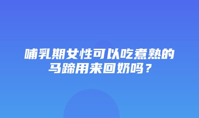 哺乳期女性可以吃煮熟的马蹄用来回奶吗？