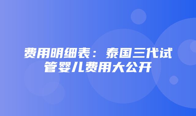 费用明细表：泰国三代试管婴儿费用大公开