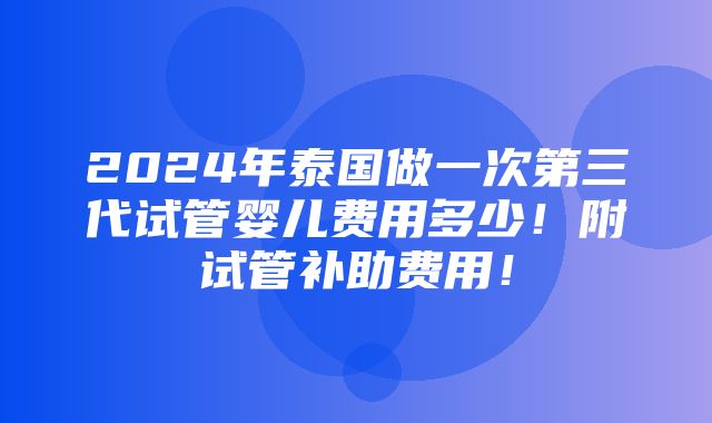 2024年泰国做一次第三代试管婴儿费用多少！附试管补助费用！