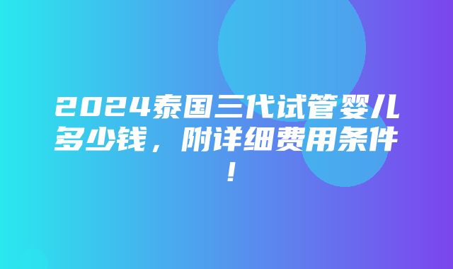 2024泰国三代试管婴儿多少钱，附详细费用条件！