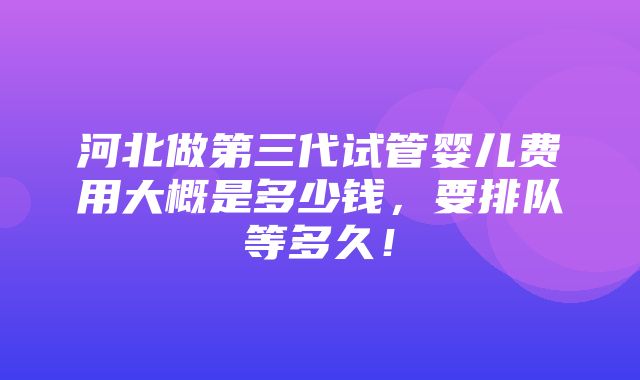 河北做第三代试管婴儿费用大概是多少钱，要排队等多久！