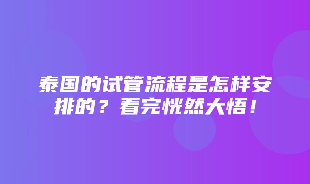 泰国的试管流程是怎样安排的？看完恍然大悟！