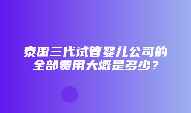 泰国三代试管婴儿公司的全部费用大概是多少？