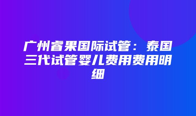 广州睿果国际试管：泰国三代试管婴儿费用费用明细