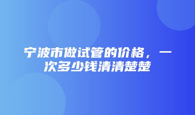 宁波市做试管的价格，一次多少钱清清楚楚