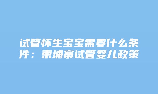 试管怀生宝宝需要什么条件：柬埔寨试管婴儿政策