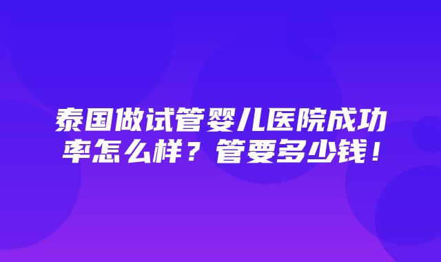 泰国做试管婴儿医院成功率怎么样？管要多少钱！