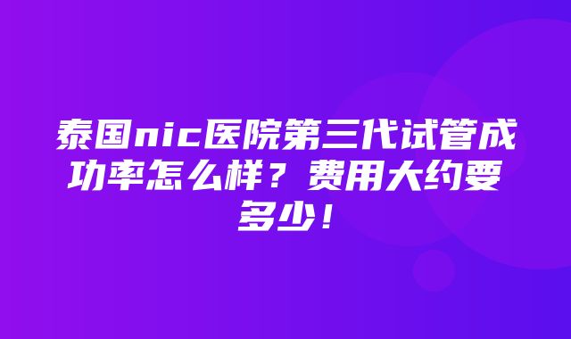 泰国nic医院第三代试管成功率怎么样？费用大约要多少！