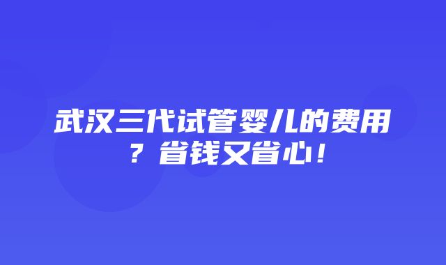 武汉三代试管婴儿的费用？省钱又省心！