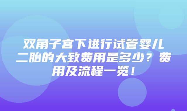 双角子宫下进行试管婴儿二胎的大致费用是多少？费用及流程一览！