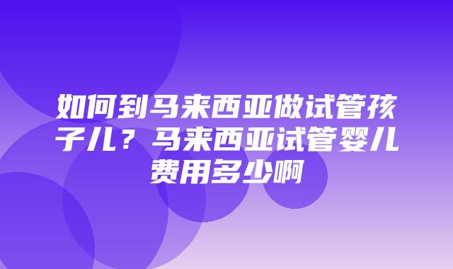 如何到马来西亚做试管孩子儿？马来西亚试管婴儿费用多少啊