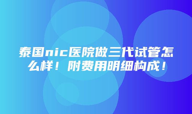 泰国nic医院做三代试管怎么样！附费用明细构成！