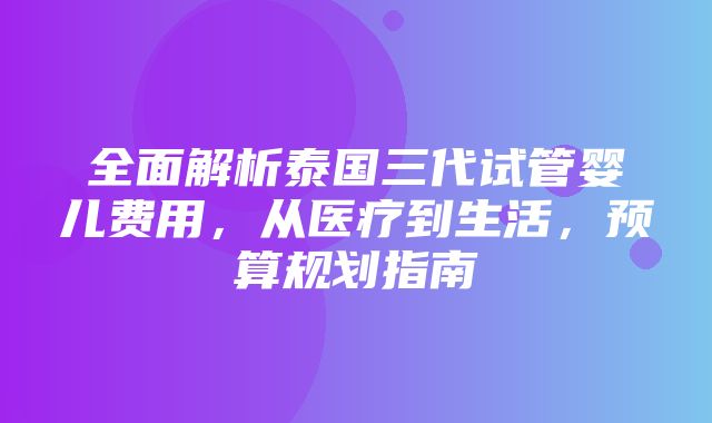 全面解析泰国三代试管婴儿费用，从医疗到生活，预算规划指南