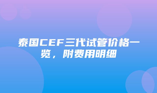 泰国CEF三代试管价格一览，附费用明细