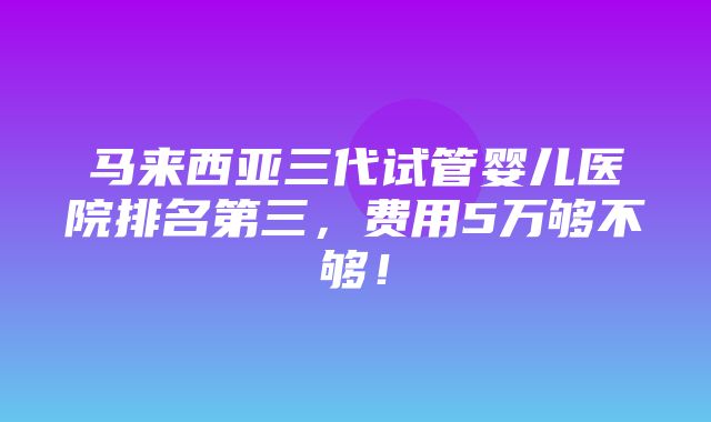 马来西亚三代试管婴儿医院排名第三，费用5万够不够！