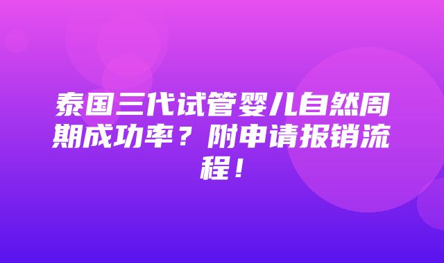 泰国三代试管婴儿自然周期成功率？附申请报销流程！