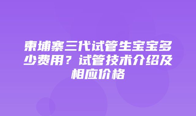 柬埔寨三代试管生宝宝多少费用？试管技术介绍及相应价格