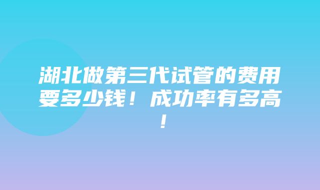 湖北做第三代试管的费用要多少钱！成功率有多高！