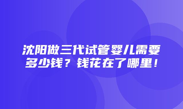 沈阳做三代试管婴儿需要多少钱？钱花在了哪里！