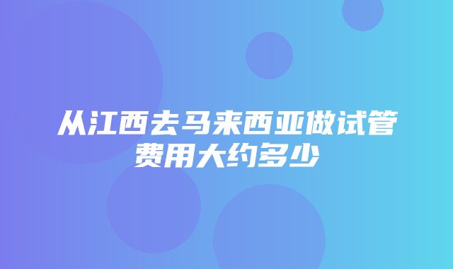 从江西去马来西亚做试管费用大约多少