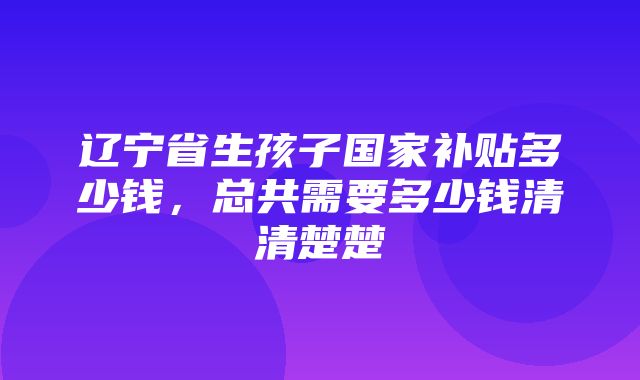 辽宁省生孩子国家补贴多少钱，总共需要多少钱清清楚楚