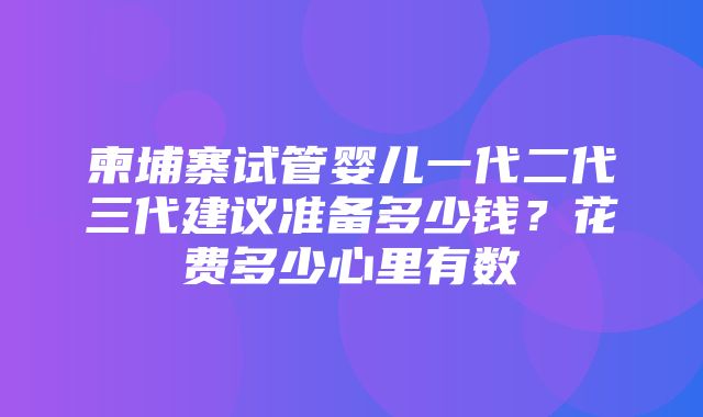 柬埔寨试管婴儿一代二代三代建议准备多少钱？花费多少心里有数