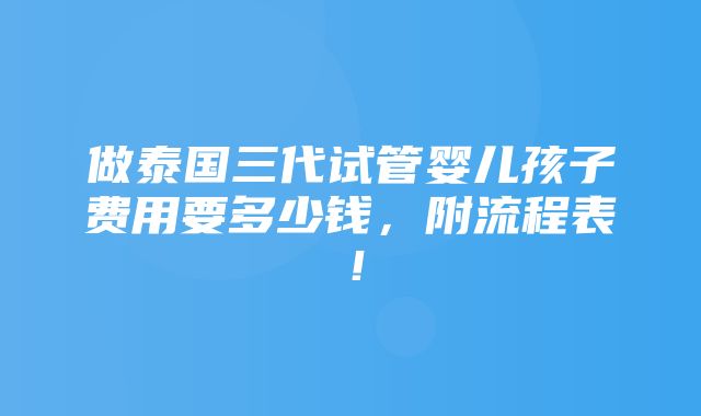 做泰国三代试管婴儿孩子费用要多少钱，附流程表！