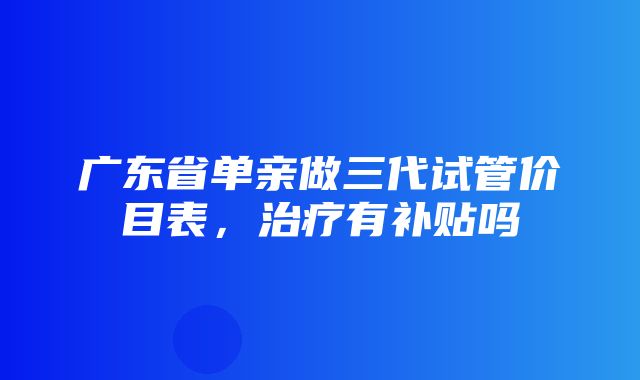 广东省单亲做三代试管价目表，治疗有补贴吗