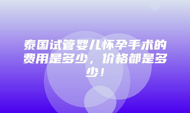 泰国试管婴儿怀孕手术的费用是多少，价格都是多少！