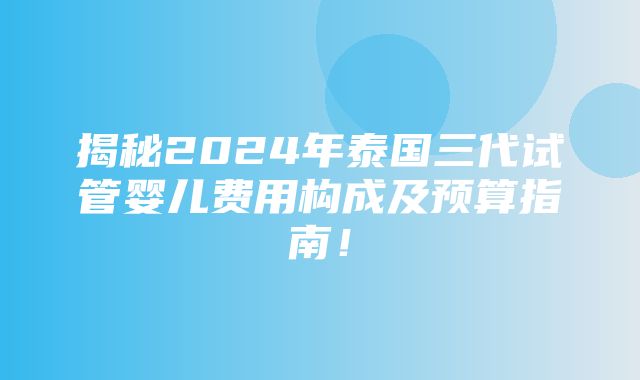 揭秘2024年泰国三代试管婴儿费用构成及预算指南！