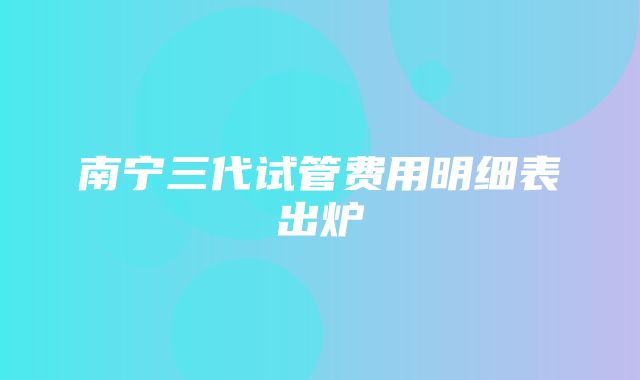 南宁三代试管费用明细表出炉