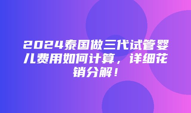 2024泰国做三代试管婴儿费用如何计算，详细花销分解！