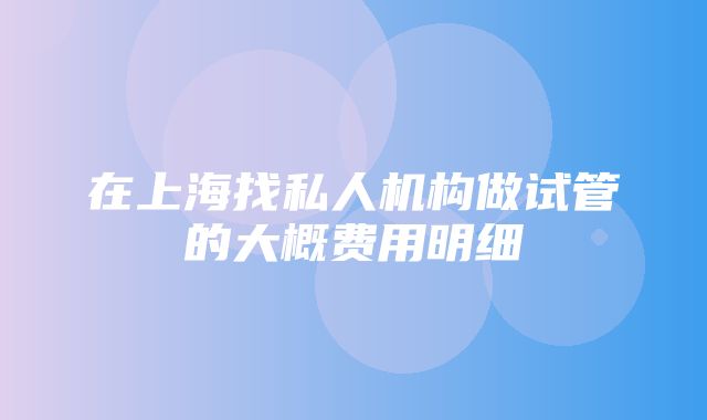 在上海找私人机构做试管的大概费用明细