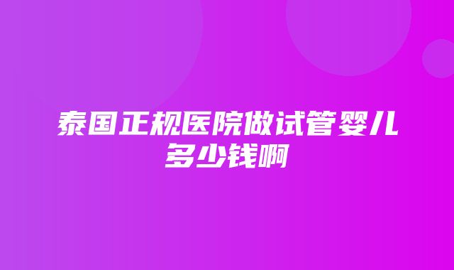 泰国正规医院做试管婴儿多少钱啊