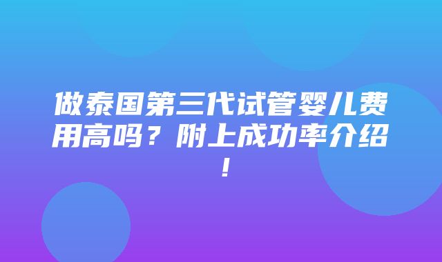 做泰国第三代试管婴儿费用高吗？附上成功率介绍！