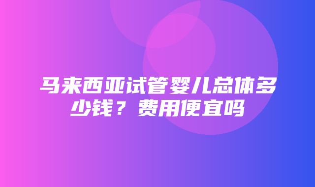 马来西亚试管婴儿总体多少钱？费用便宜吗