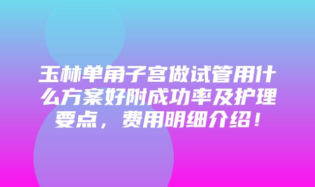 玉林单角子宫做试管用什么方案好附成功率及护理要点，费用明细介绍！