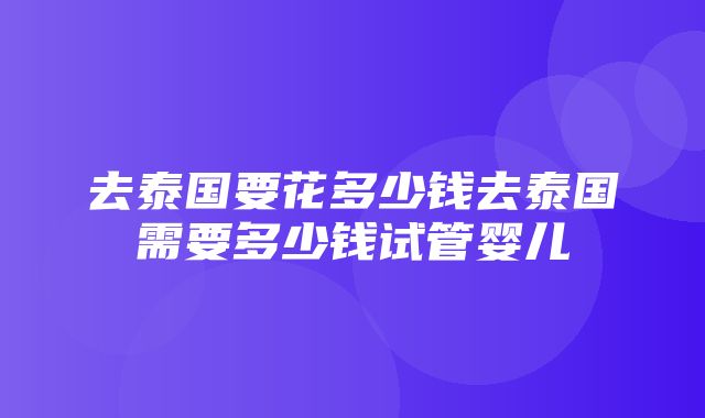 去泰国要花多少钱去泰国需要多少钱试管婴儿