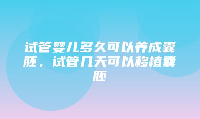 试管婴儿多久可以养成囊胚，试管几天可以移植囊胚