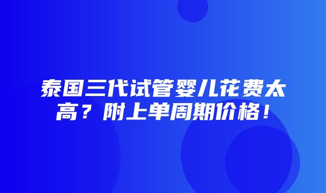 泰国三代试管婴儿花费太高？附上单周期价格！