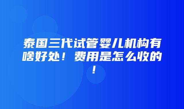 泰国三代试管婴儿机构有啥好处！费用是怎么收的！