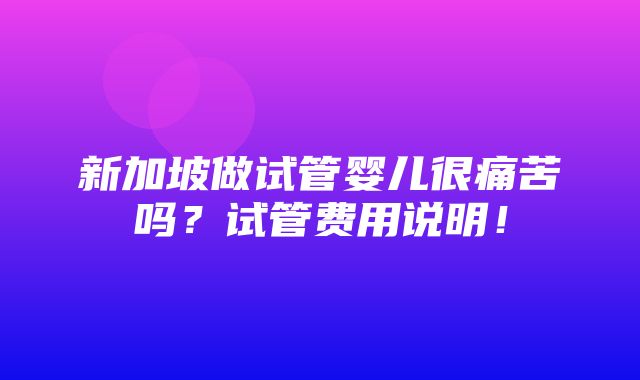 新加坡做试管婴儿很痛苦吗？试管费用说明！