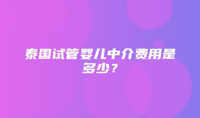 泰国试管婴儿中介费用是多少？