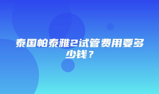 泰国帕泰雅2试管费用要多少钱？