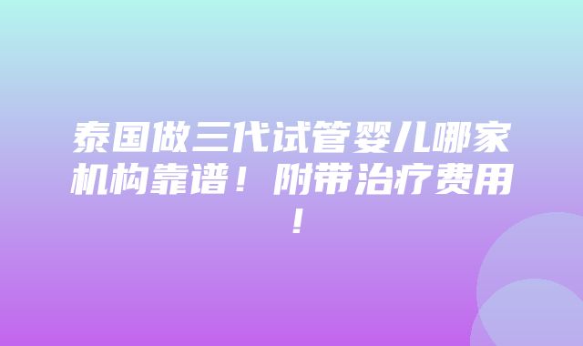 泰国做三代试管婴儿哪家机构靠谱！附带治疗费用！